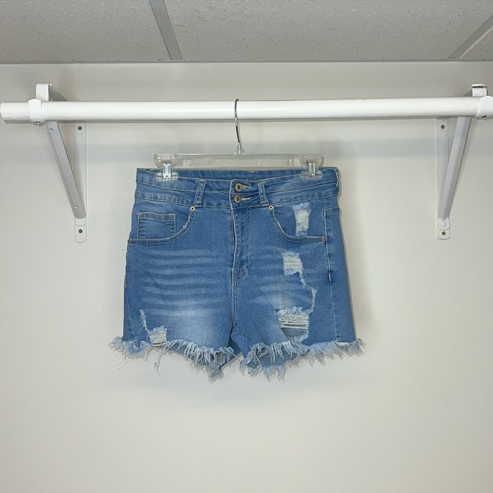 Amazon Light Wash Stretchy Distressed Jean Shorts-4